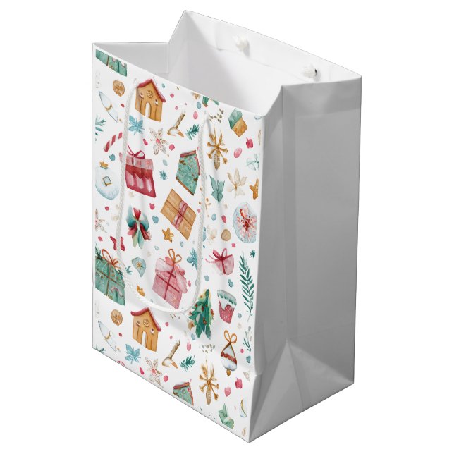Whimsical Christmas Watercolor Gift Bag (Framsidan Vinklad)