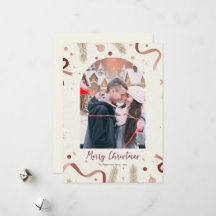 Whimsical Christmas Wreath & Bows Photo Card – Min