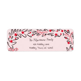 Whimsical Christmas Wreath & Preppy Bows Address Returadress Etikett