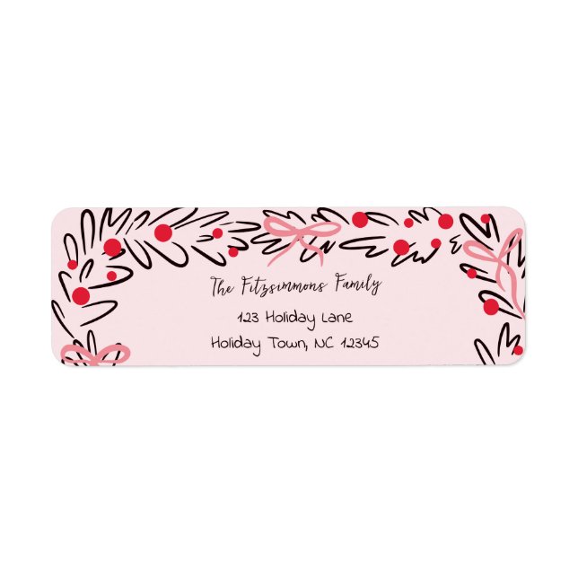 Whimsical Christmas Wreath & Preppy Bows Address Returadress Etikett (Framsidan)