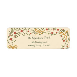 Whimsical Christmas Wreath & Preppy Bows Address Returadress Etikett