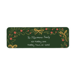 Whimsical Christmas Wreath & Preppy Bows Address Returadress Etikett
