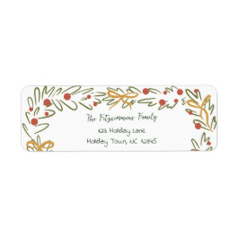 Whimsical Christmas Wreath & Preppy Bows Address Returadress Etikett