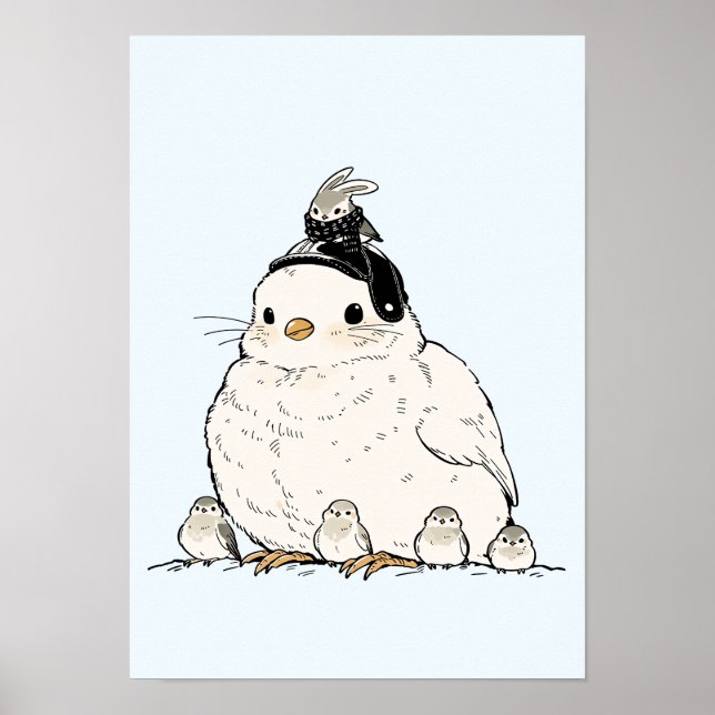 Whimsical Chubby Bird & Fantasy Friend Kids Poster (Framsidan)