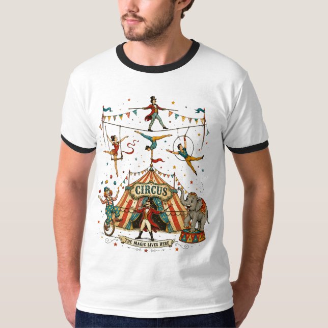 Whimsical Circus Akrobater & Linelopare Vint T Shirt (Framsida)
