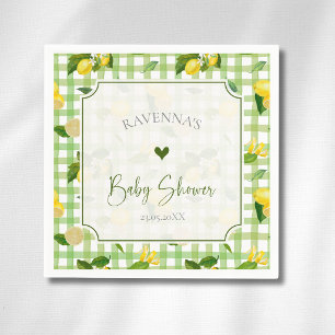 Whimsical Citron Citrus Grön Rutig Bebis Bebis-fes Pappersservett