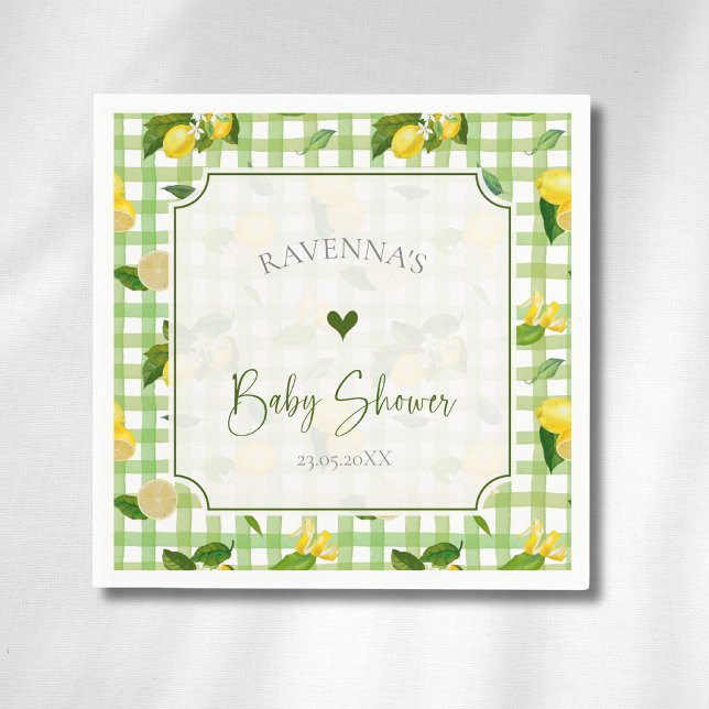 Whimsical Citron Citrus Grön Rutig Bebis Bebis-fes Pappersservett (Skapare uppladdad)