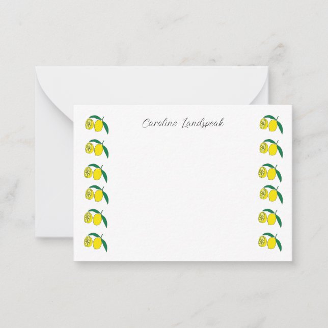 Whimsical Citron Frukt Kant Anpassat Namn Anteckningskort (Framsida)