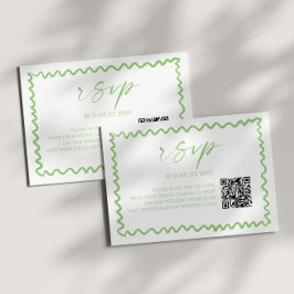 Whimsical Citrus Green Wavy Border QR Code Wedding OSA Kort