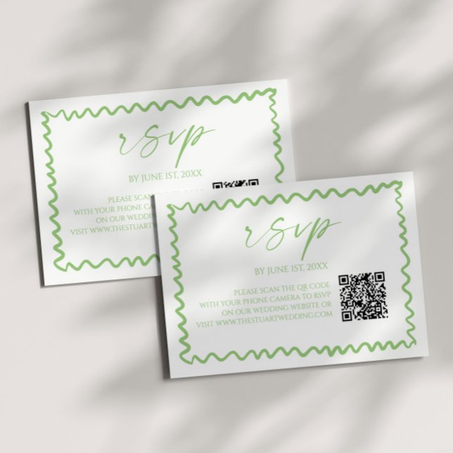 Whimsical Citrus Green Wavy Border QR Code Wedding OSA Kort (Skapare uppladdad)