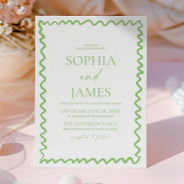 Whimsical Citrus Green Wavy Border Wedding Inbjudningar