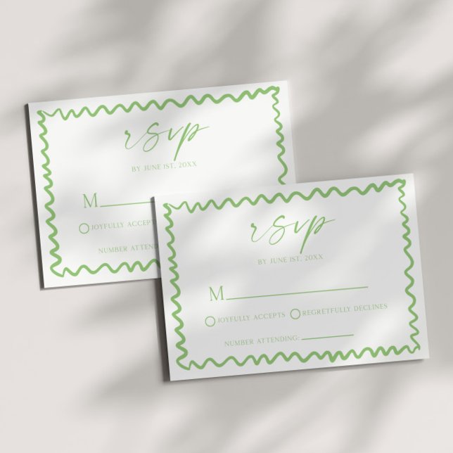 Whimsical Citrus Green Wavy Border Wedding OSA Kort (Skapare uppladdad)