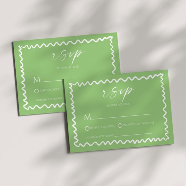 Whimsical Citrus Green Wavy Border Wedding OSA Kort (Skapare uppladdad)