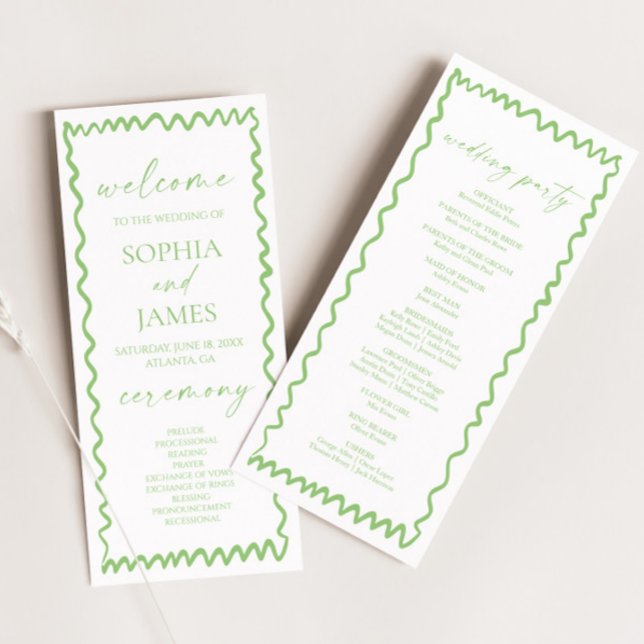 Whimsical Citrus Green Wavy Border Wedding Program (Skapare uppladdad)