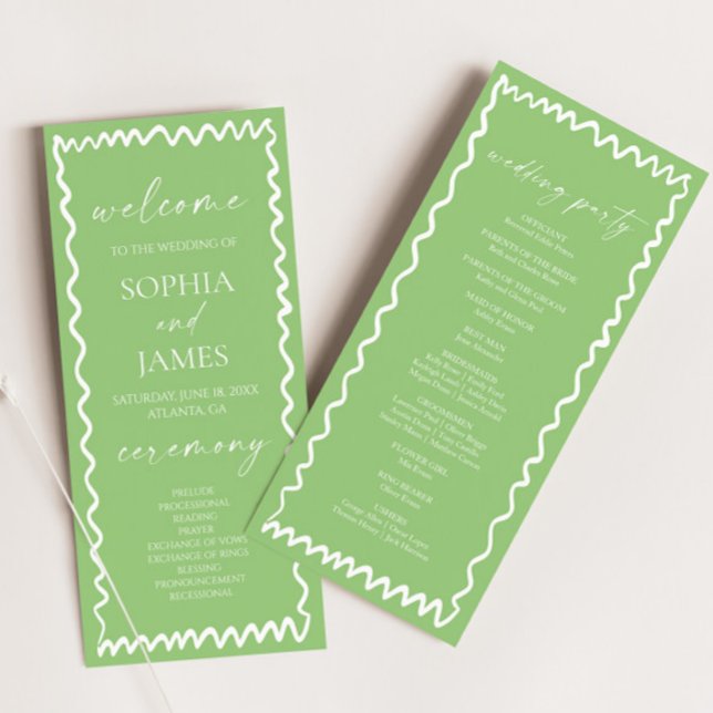 Whimsical Citrus Green Wavy Border Wedding Program (Skapare uppladdad)
