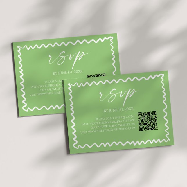 Whimsical Citrus Grön QR-kod Bröllop OSA Kort (Skapare uppladdad)