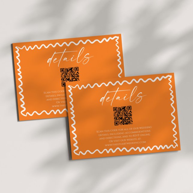 Whimsical Citrus Orange QR Code Wedding Details Tilläggskort (Skapare uppladdad)