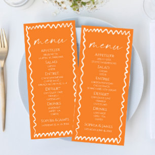 Whimsical Citrus Orange Vågig Kant Bröllop Meny