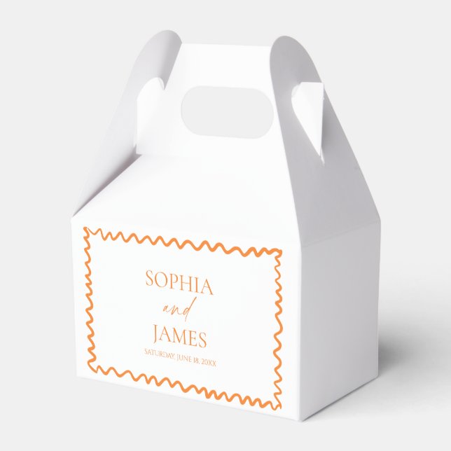 Whimsical Citrus Orange Vågig Kant Bröllop Presentaskar (Framsidan Sidan)