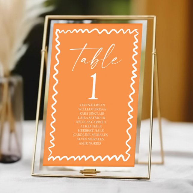 Whimsical Citrus Orange Wavy Border Wedding Bordsnummer (Skapare uppladdad)