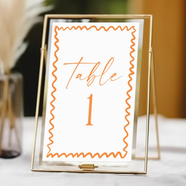 Whimsical Citrus Orange Wavy Border Wedding Bordsnummer (Skapare uppladdad)