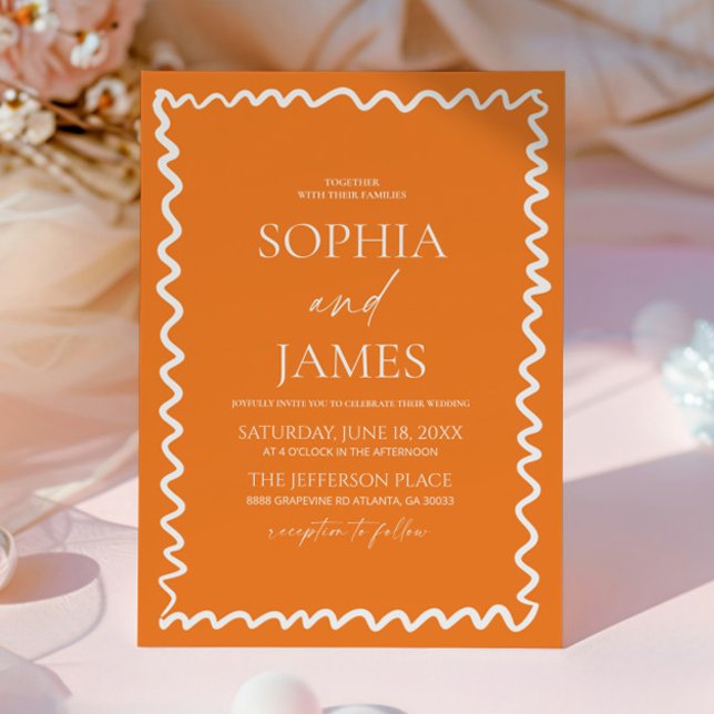 Whimsical Citrus Orange Wavy Border Wedding Inbjudningar (Skapare uppladdad)