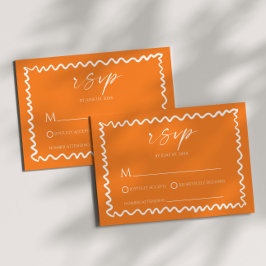 Whimsical Citrus Orange Wavy Border Wedding OSA Kort
