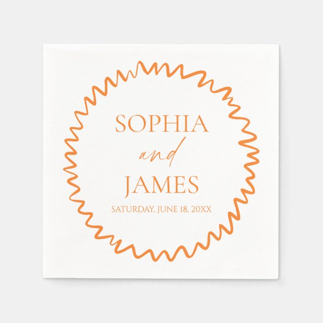 Whimsical Citrus Orange Wavy Border Wedding Pappersservett (Framsidan)