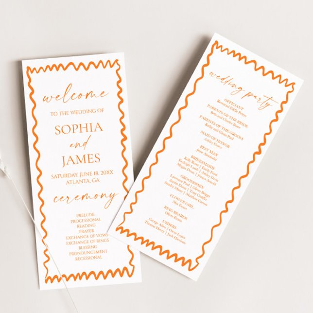 Whimsical Citrus Orange Wavy Border Wedding Program (Skapare uppladdad)
