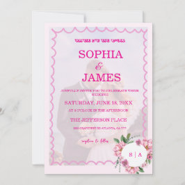 Whimsical Citrus pink & flower Wedding  Invitatio Inbjudningar