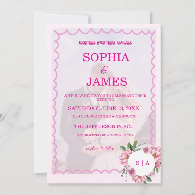 Whimsical Citrus pink & flower Wedding  Invitatio Inbjudningar (Framsida)