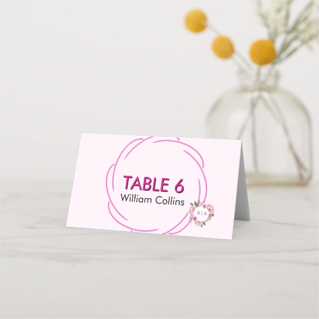 Whimsical Citrus Rosa & blomma Bröllop   Placeringskort (Framsida)