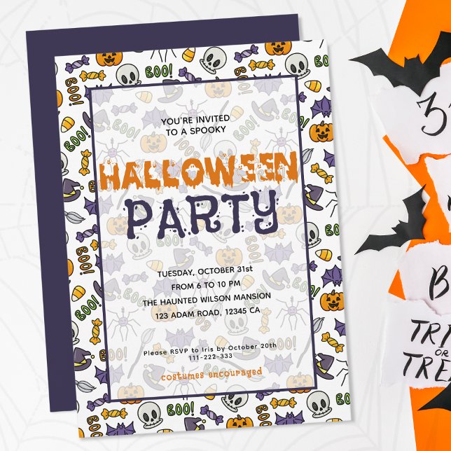 Whimsical Classic Tecknad Kids Halloween Inbjudningar (Invite your kids' friends to a Halloween Party they'll never forget!)