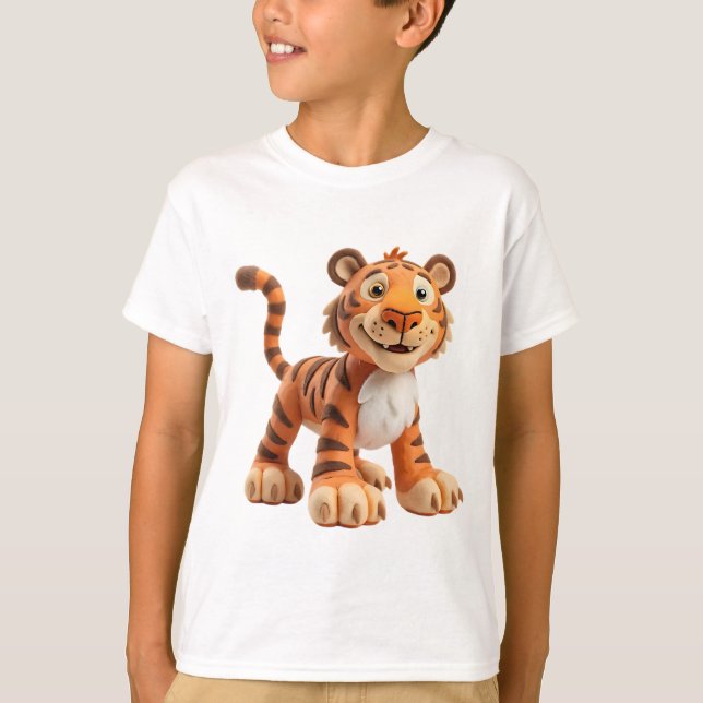 Whimsical Claymation Tiger med överdimensionerade  T Shirt (Framsida)