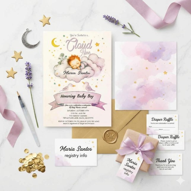 Whimsical Cloud Nine Baby Shower Inbjudan (Skapare uppladdad)