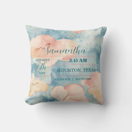 Whimsical Clouds Baby Girl Anpassade Födelse Stati Kudde