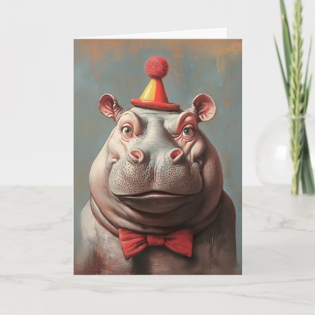 Whimsical Clown Hippo Porträtt Inbjudan (Framsida)