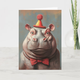 Whimsical Clown Hippo Porträtt Inbjudan