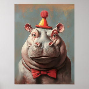 Whimsical Clown Hippo Porträtt Poster