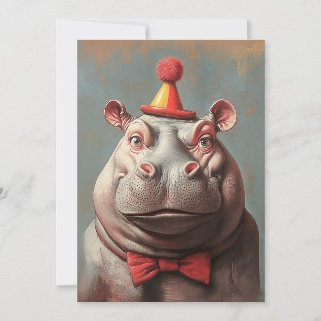 Whimsical Clownflodhästporträtt Inbjudningar (Framsida)
