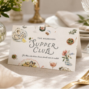 Whimsical Coastal Supper Club Vattenfärg Placeringskort