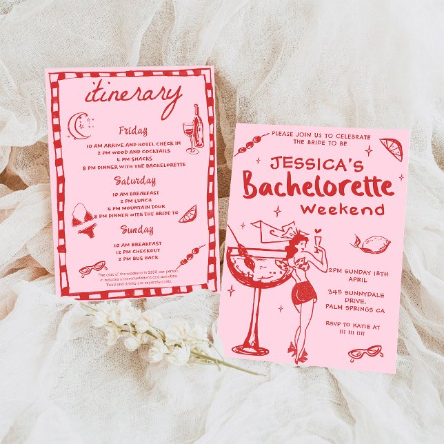 Whimsical Cocktail Bachelorette Helg Party Inbjudningar (Skapare uppladdad)