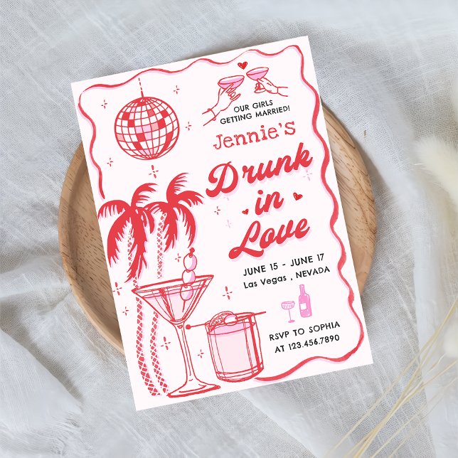 Whimsical Cocktail Drunk i Kärlek Bachelorette Inbjudningar (Skapare uppladdad)