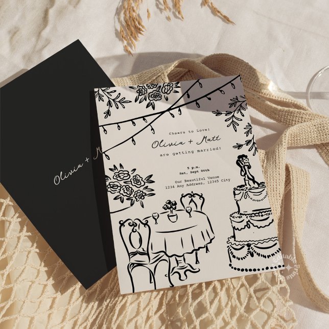 Whimsical Cocktail Minimalist Wedding Invitation Inbjudningar (Whimsical Cocktail Minimalist Wedding Invitation)