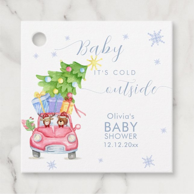 Whimsical Cold Outside Reindeer Bear Baby Shower  Gåvor Etiketter (Framsida)
