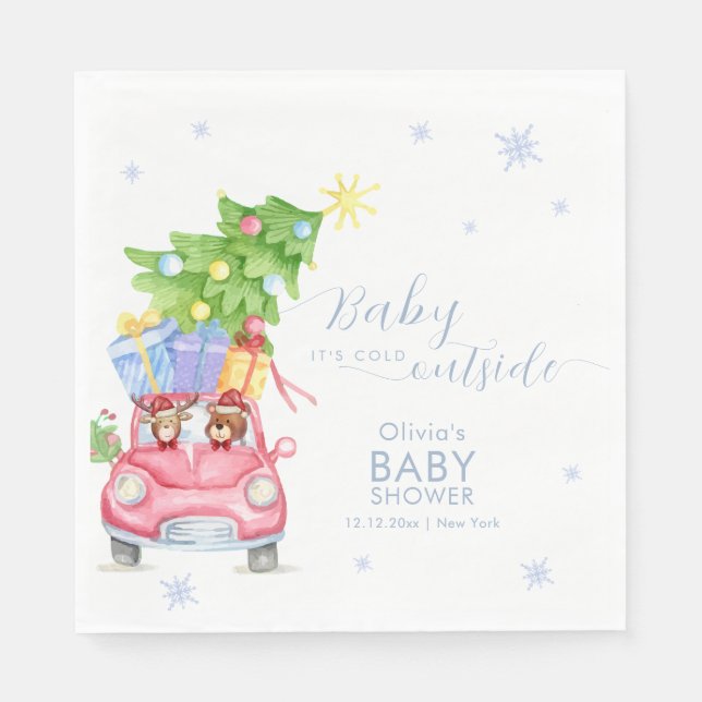 Whimsical Cold Outside Reindeer Bear Baby Shower  Pappersservett (Framsidan)