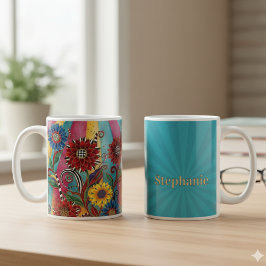 Whimsical Colorful Flowers Artistic Coffee Mug Kaffemugg