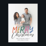 Whimsical Colorful Merry Fullt Photo Bright Brev Helg Vykort<br><div class="desc">Gör en snyggt påstående den här julhelgen med det här vykortet för helgdag och roligt. Med lekfull färgtext kombinerad med anpassningsbar. Fyll i baksidan med returadressen,  mottagaren adress och ditt eget anpassningsbar-meddelande - eller ta bara bort platshållartexten om du vill göra behållan tom.</div>