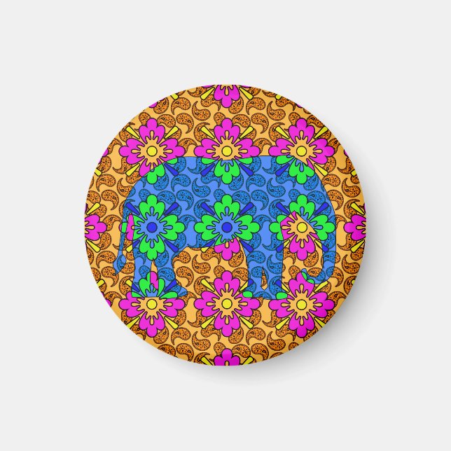 Whimsical Colorful Paisley Print Circus Elephant Magnet (Framsidan)