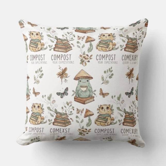 Whimsical "Compost Your Expectations" Frog & Cat P Kudde (Framsida)